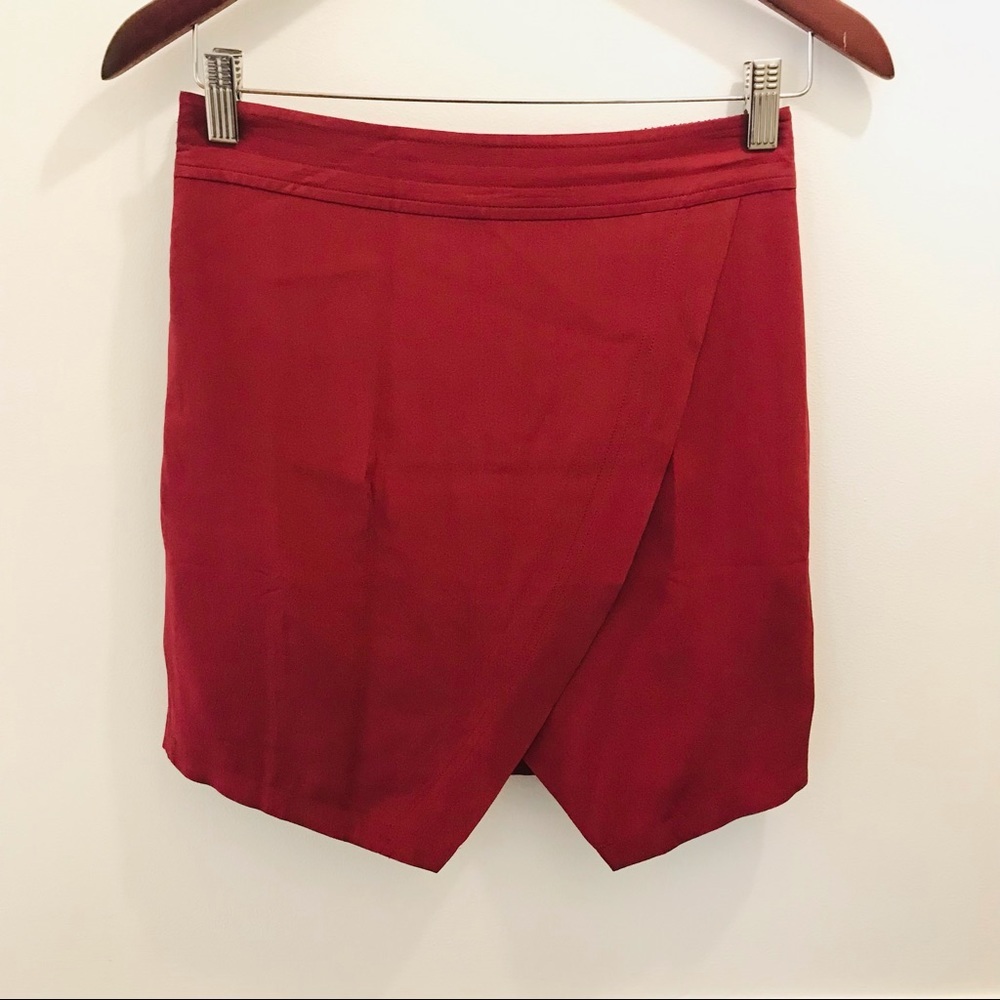 NWT Madewell Parkway Skirt XS Mini Silk red oxblood burgundy wine wrap - Picture 3 of 10